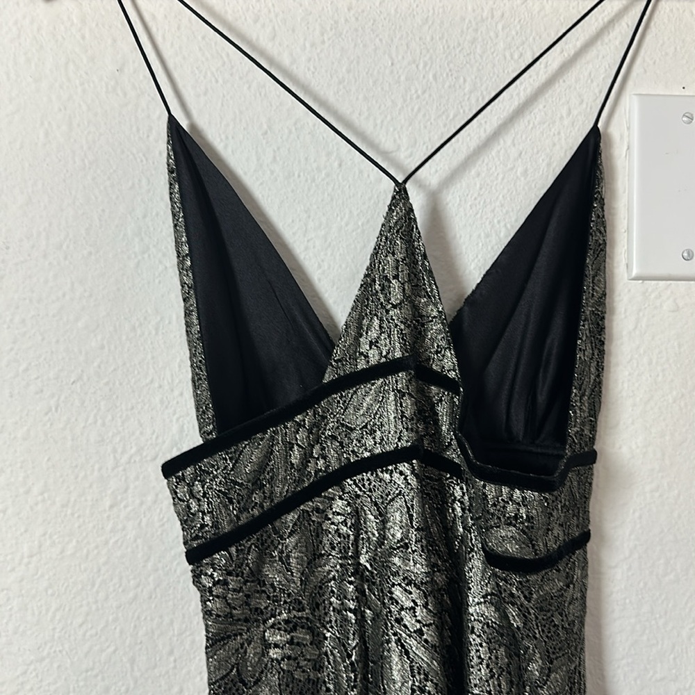 Diane von Furstenberg Black Silvery Gold Lace Strappy Silk Dress Sz. 8 NWT! - Picture 5 of 7